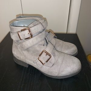 Grey & gold buckle booties, never been worn